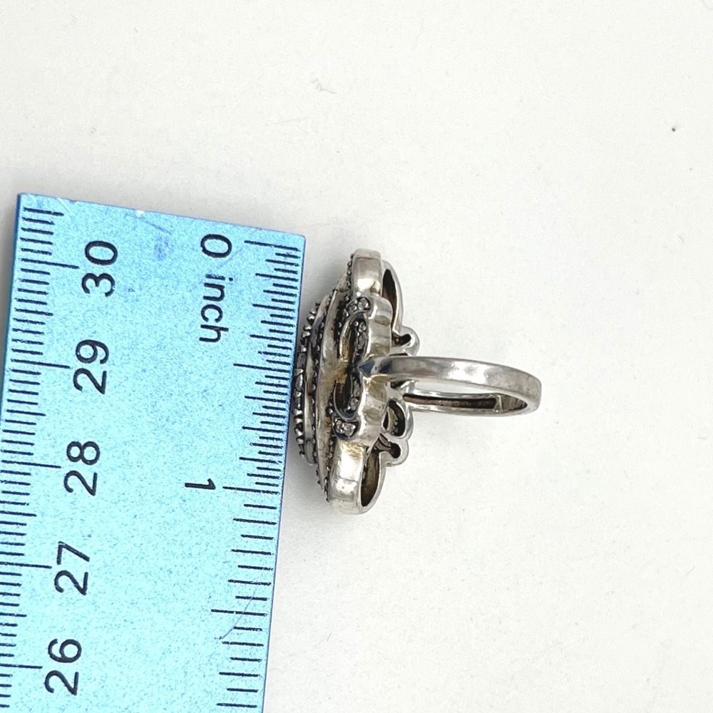 Ornate Marquee Ring Cubic Zirconia Pave Sterling Silver Statement Cocktail Ring - Picture 7 of 12